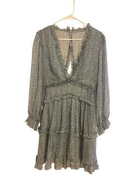 Women Dress Lantern Sleeve V Neck Bohemian Cowgirl Fits Like Size M/L